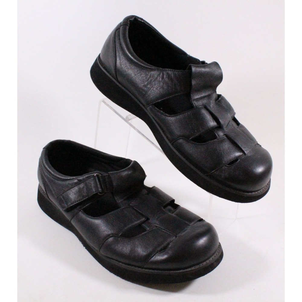 Propet Mens 13 XX (5E) Black Leather Fisherman Sandals Orthopedic Shoes MPED9‎